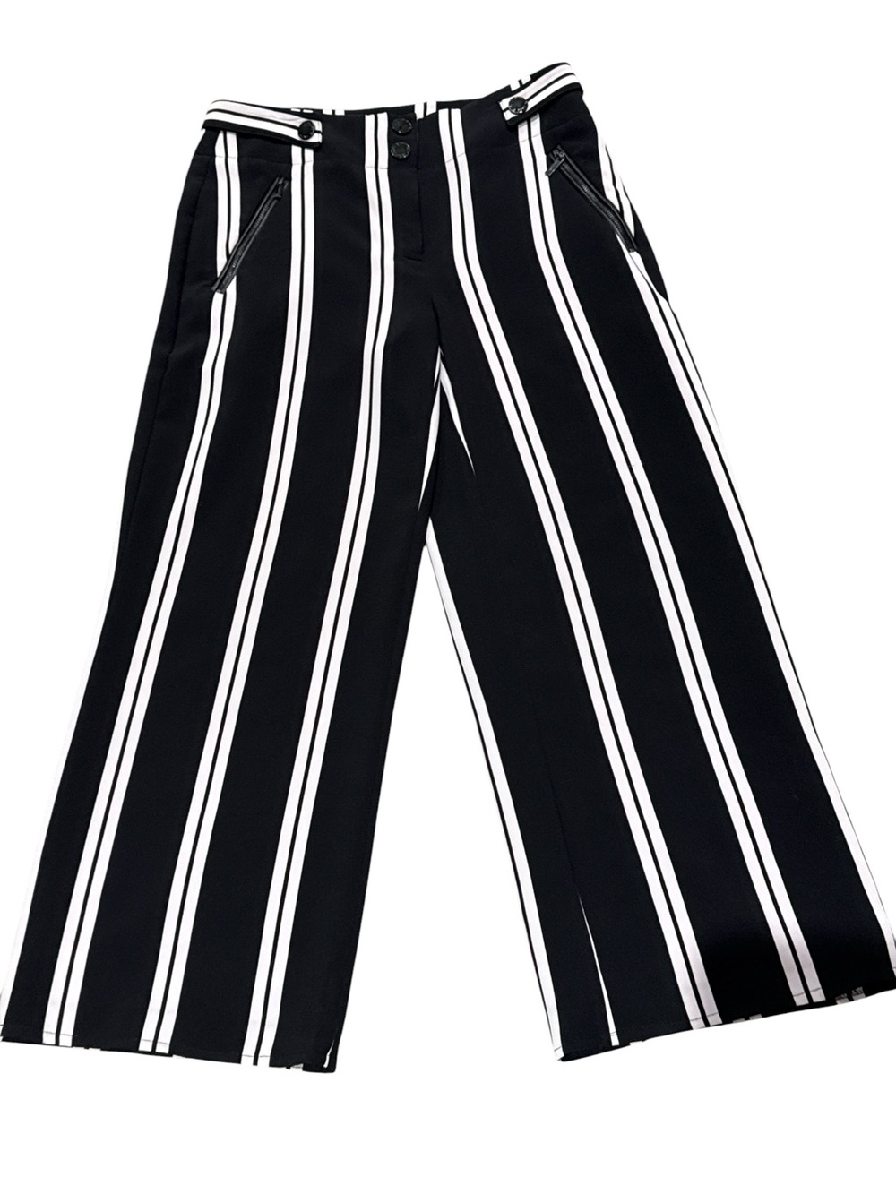 Karl Lagerfeld Black and White Vertical Stripe Wide-Leg Pants